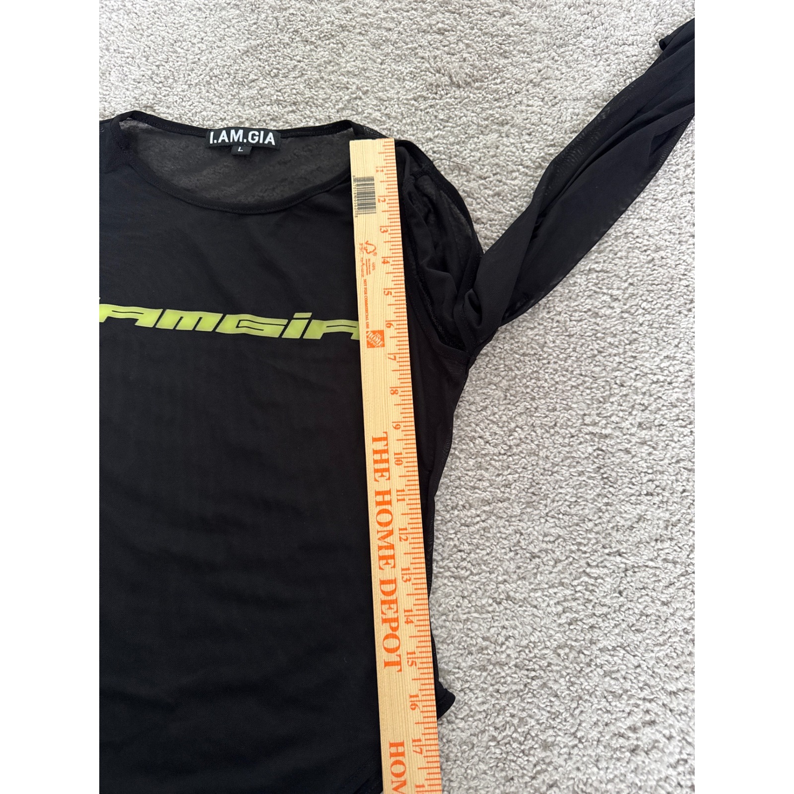 I.Am.Gia Black Mesh Cold Shoulder Bodysuit Lime Green Logo Long Sleeve Large — image 6 of 8